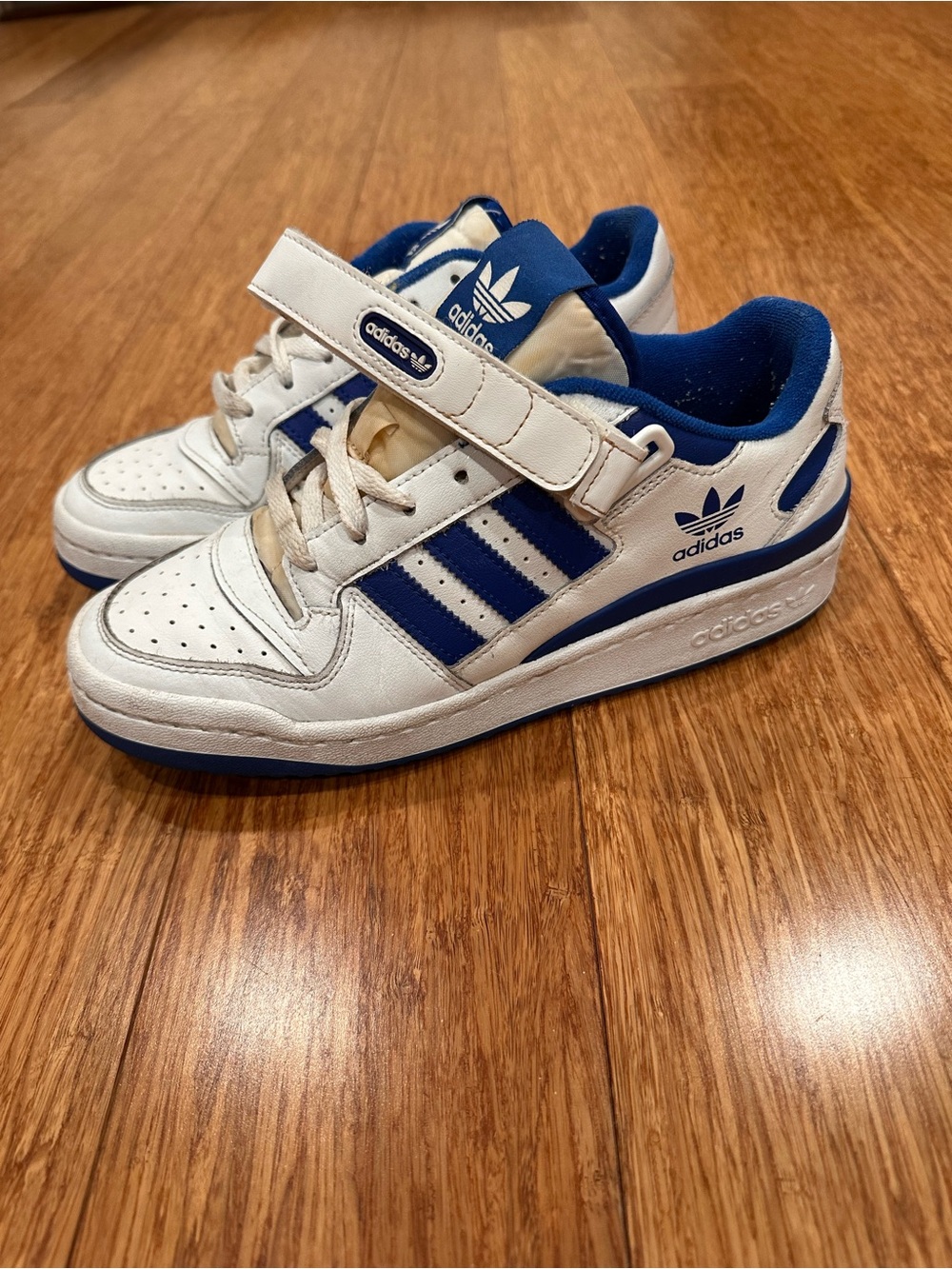 adidas White and Blue Velcro Strap Sneakers